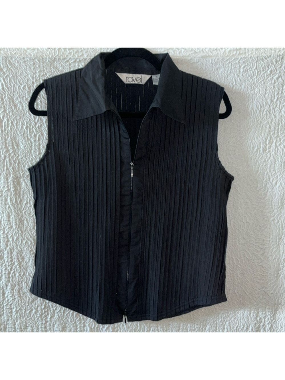 RAVEL Pleated Peek-A-Boo Mesh Collared Vest Top